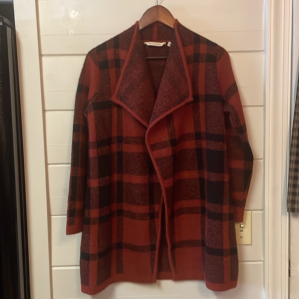 Soft Surroundings Red Plaid Wool&Alpaca Drape Front
Cardigan Size PXS.